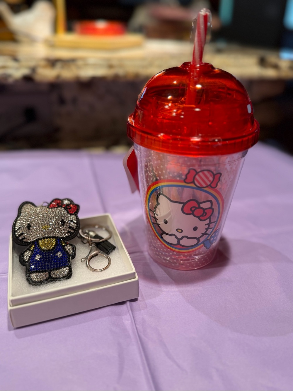 Hello Kitty Red & Clear Bubble Tumbler with Straw and Matching Charm Key Tag